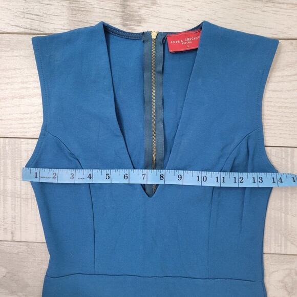 Akira Chicago Red Label Blue Sleeveless V Neck Bodycon Dress - Picture 5 of 8